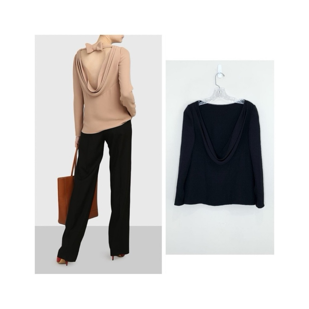 Valentino Cowl Back Top (Sz US 4) Silk Cady Long Sleeve Black - MISSING BOW
